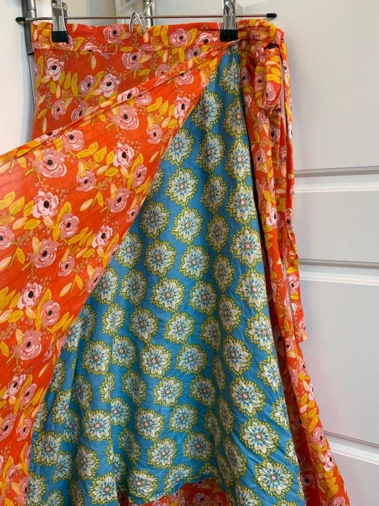 Natural Life Reversible Floral Wrap Skirt in Teal and Orange One Size - Picture 3 of 8